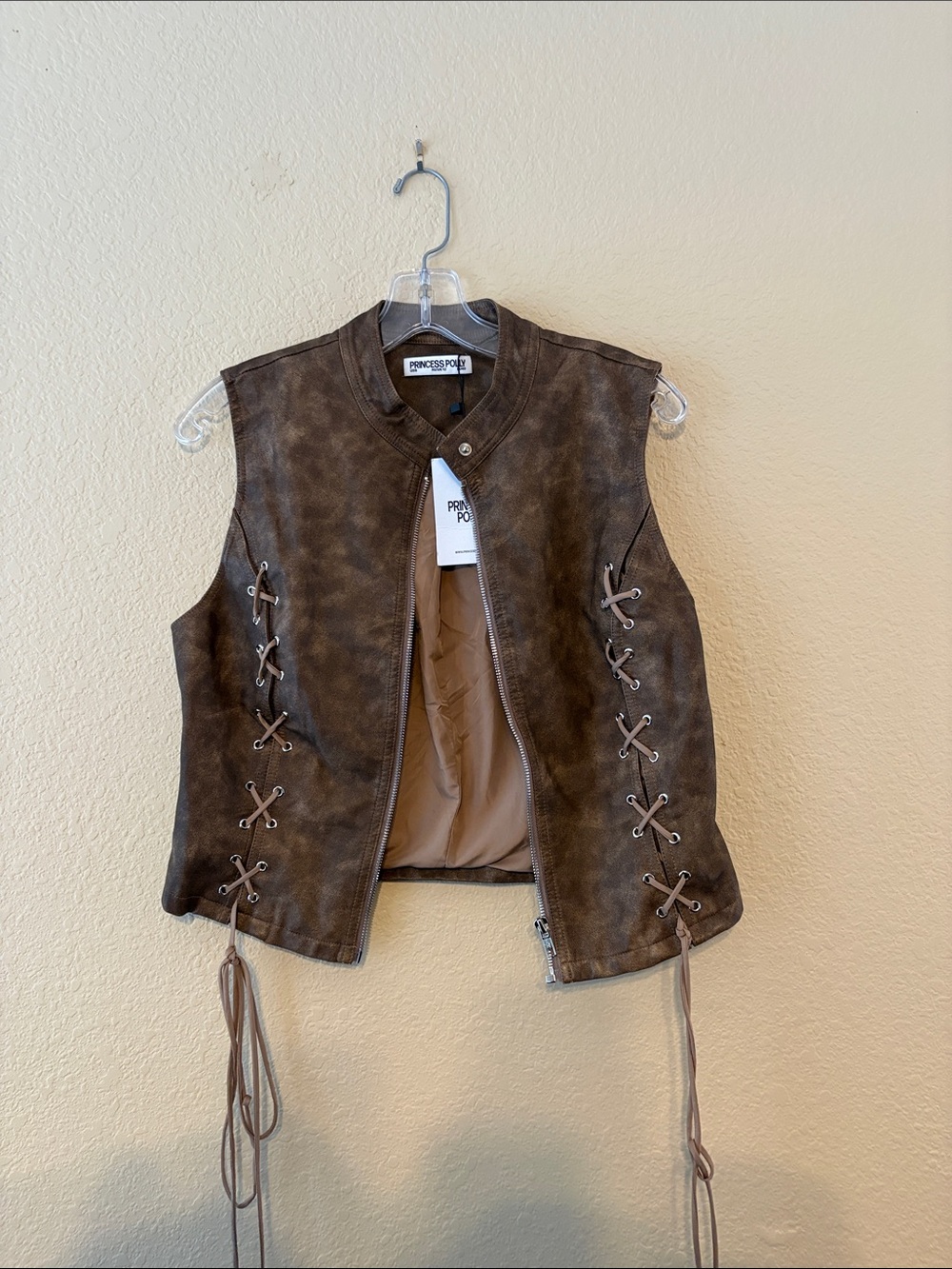 Princess Polly Brown Faux-Leather Lace-Up Vest